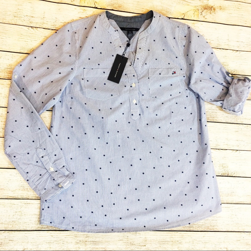 NEW Tommy Hilfiger navy striped shirt with stars!